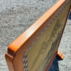 天然木 和風衝立 水墨画 純和風 ついたて パーテーション 和家具 昭和レトロ アンティーク 客間 応接間 玄関 の画像