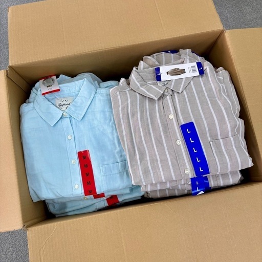 【店頭引き取り限定】レディース ダブルガーゼシャツ 箱まとめ売り 77枚セット Sサイズ Mサイズ Lサイズ XLサイズ ベージュストライプ ライトブルー JACHS