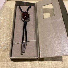 未使用　チョーカー  ネクタイ ボウタイ　アーティカルハート ネクタイ　レッドタイガーアイストーン ウエスタンオーバルボロタイ 編組ファイバーロープ付き ループタイ　金属, アゲートの画像