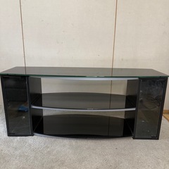 【392】黒 ガラス テレビ台 オープンシェルフ