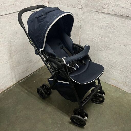 【西松屋】 《美品》 ベビーカー デ・ヨーネ レジェ e NAVY 乳母車 A型ベビーカー 丸洗いクッションシート N0672