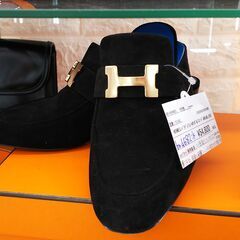 HERMES　パラディ　ミュールサンダル　スエード×BK×BL　...