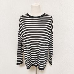 ローズティアラ クルーネック長袖ニット トップス ボーダー バックリボン 黒白 L〜LL レディースの画像