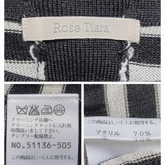 ローズティアラ クルーネック長袖ニット トップス ボーダー バックリボン 黒白 L〜LL レディースの画像