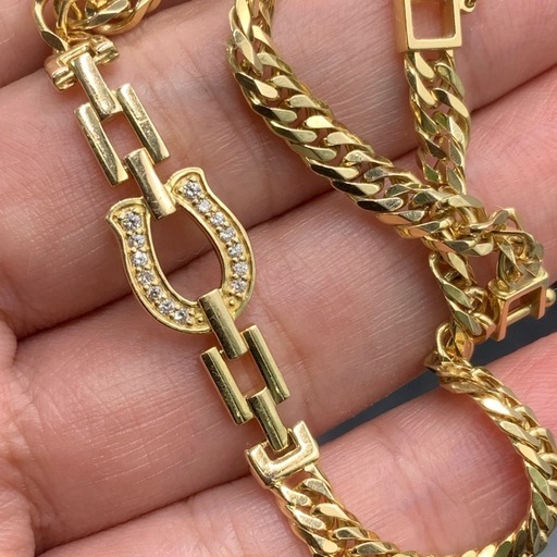 K18 喜平ダイヤ　馬蹄ブレスレット　14. 1g 6面ダブル　約20.5cm