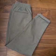 ZARA メンズ 緑グレー スラックス ゴムドローコード付き