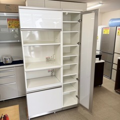 【超美品‼️】定価20万♪ 綾野製作所 110cm幅キッチンボード(シャンティ) 食器棚 収納家具 鏡面仕上げホワイト♪の画像
