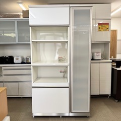 【超美品‼️】定価20万♪ 綾野製作所 110cm幅キッチンボード(シャンティ) 食器棚 収納家具 鏡面仕上げホワイト♪の画像