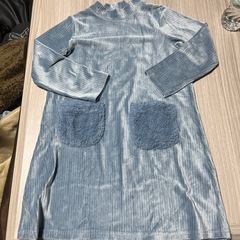 コーデュロイ　ワンピース　ブルー　女の子　服　ファッション　長袖...