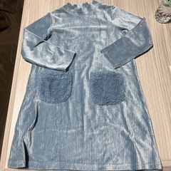 コーデュロイ　ワンピース　ブルー　女の子　服　ファッション　長袖　冬　コーディネート　子供　西松屋　120の画像