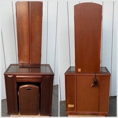 ■大塚家具 ドレッサー 鏡台 三面鏡■OTSUKA 3面鏡 椅子に破損箇所あり■昭和レトロ アンティーク サイズ：(約)幅70 奥行40 高さ170 cmの画像