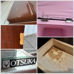 ■大塚家具 ドレッサー 鏡台 三面鏡■OTSUKA 3面鏡 椅子に破損箇所あり■昭和レトロ アンティーク サイズ：(約)幅70 奥行40 高さ170 cmの画像