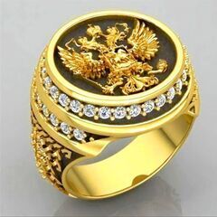 ≒j→→→m17-32★双頭の鷲イーグル 金彩レリーフ彫刻ダイヤモンド K18GFゴールドリング誕生日プレゼント連休旅行初春冬ギフト国内発送の画像