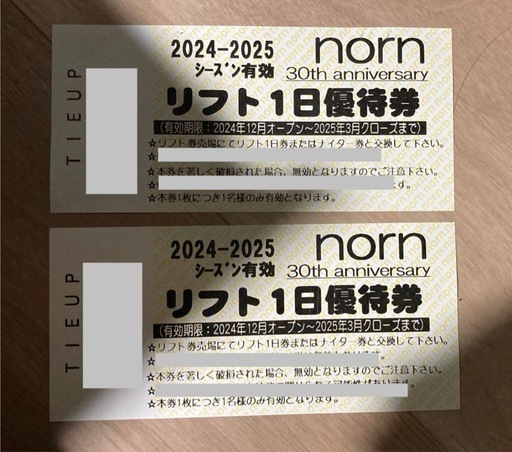 ノルン水上リフト券2枚