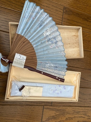 中島千波　扇子　水色
