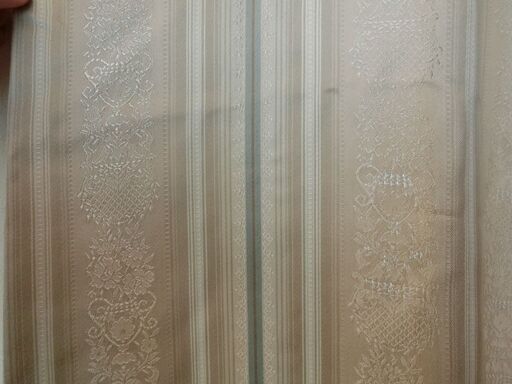 【ドレープカーテン】ベージュ縦ストライプ柄：90cm×171cm×２枚、２倍ヒダ