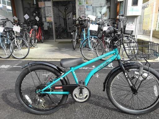 中古子供自転車３４０８　前後タイヤ新品！　２２インチ　６段ギヤ　LEDダイナモライト　 身長124㎝前後