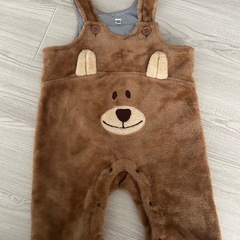 クマの顔刺繍 ブラウンオーバーオール 70