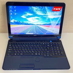 ②美品　富士通 LIFEBOOK　ブルー　フラットパネル15.6インチ　Core i7　8GB　新品SSD256GB　Blu-ray搭載　Office2019 
