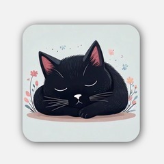 可愛い眠っている黒猫のステッカー