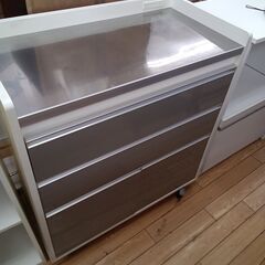 ★ジモティ割あり★ 真保家具店 ステントップキッチンボード シルバー/ホワイト H95×D45×W85 クリーニング済み TK4307の画像
