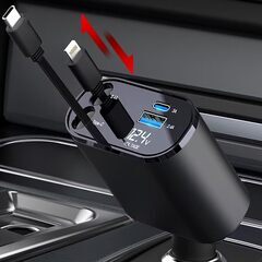 【新品未使用】車 シガーソケット 充電器 USB 巻き取り式ケー...