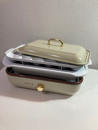 アイリスオーヤマ ホットプレート たこやき器 深鍋 2way 洗いやすい おしゃれ 温度調節機能付き 保証付き PHP-1002TC-VC バニラクリーム