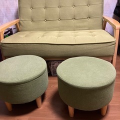 2人用ソファ&スツール2個セット