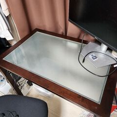 机、デスク ガラス天板（スライドなし）ブラウンの画像