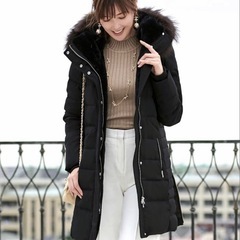 RUIRUE BOUTIQUE フード付きブラックロングダウンジャケットの画像