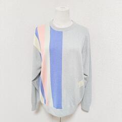 マルゼンクルーネックカシミヤニット トップス 長袖 ストライプ M レディースの画像