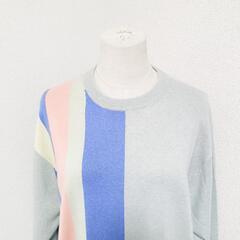 マルゼンクルーネックカシミヤニット トップス 長袖 ストライプ M レディースの画像
