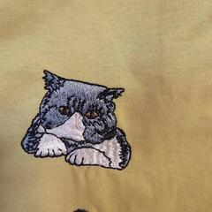 ear Papillonner猫刺繍のイエロー巾着バッグ/イアパピヨネ/ねこの画像