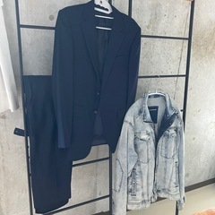 【山崎実業】最終値下げ‼️　２個セット 立て掛け収納ラック ハンガーラック はしご ラダーハンガー フレーム ブラック オシャレ インテリアの画像