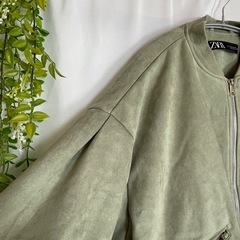 【美品】ザラ: ZARA オリーブグリーン ジップアップ ブルゾンの画像