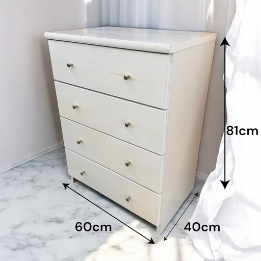 関家具 4段チェスト ホワイト ウレタン樹脂塗装 セラミック風チェスト4