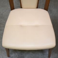 ≪yt1825ジ≫ [2脚セット] カリモク家具 ダイニングチェア 食堂椅子 本革張り/アイボリー系 ウォールナット色? アームレス 中古家具/宮城県仙台市 70210-03 の画像