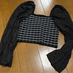 韓国風 トップス ブラック 黒 チェックの画像