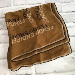 G029 FENDI/フェンディ ハンカチ ブラウン ロゴ柄 FF 1枚の画像