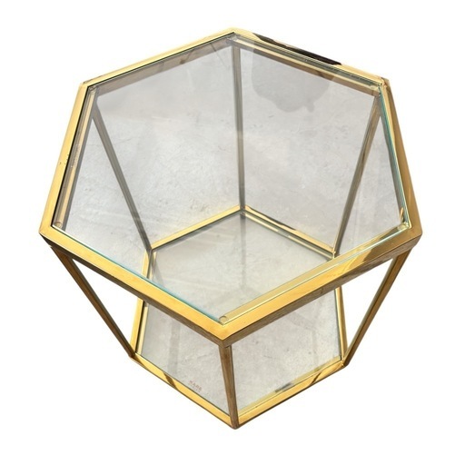 ①KARE カレ コーム ゴールド 55cm サイドテーブル ガラステーブル 廃