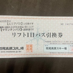 斑尾高原スキー場　リフト一日券引換券