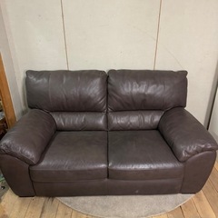 【450】ダークブラウン 2人掛けソファ 合成皮革