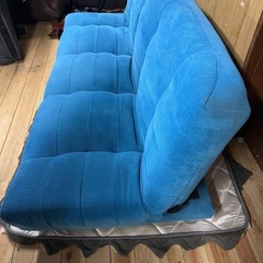 【459】青いスエード調ソファベッドの画像