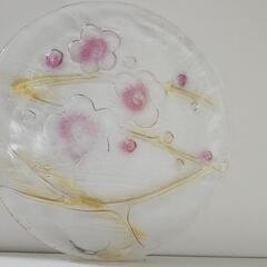 桜花柄透明ガラス皿5枚セット