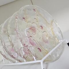 桜花柄透明ガラス皿5枚セットの画像
