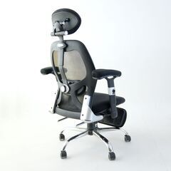 【寝れます】フットレスト付きオフィスチェア＋フェイクグリーン15点ほど　（約35度のロッキング機能／ピュアウレタン入り座面）の画像