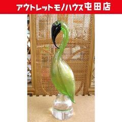 ムラーノ murano glass フラミンゴ ガラスの置物 グリーン系＆ゴールド 鳥 ヴェネチアングラス イタリア 札幌市北区屯田