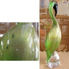 ムラーノ murano glass フラミンゴ ガラスの置物 グリーン系＆ゴールド 鳥 ヴェネチアングラス イタリア 札幌市北区屯田の画像