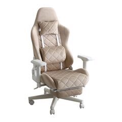 【売約済みです】大人かわいいゲーミングチェアオットマン付き　ベージュ