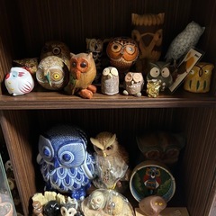 フクロウの陶器置物コレクションの画像